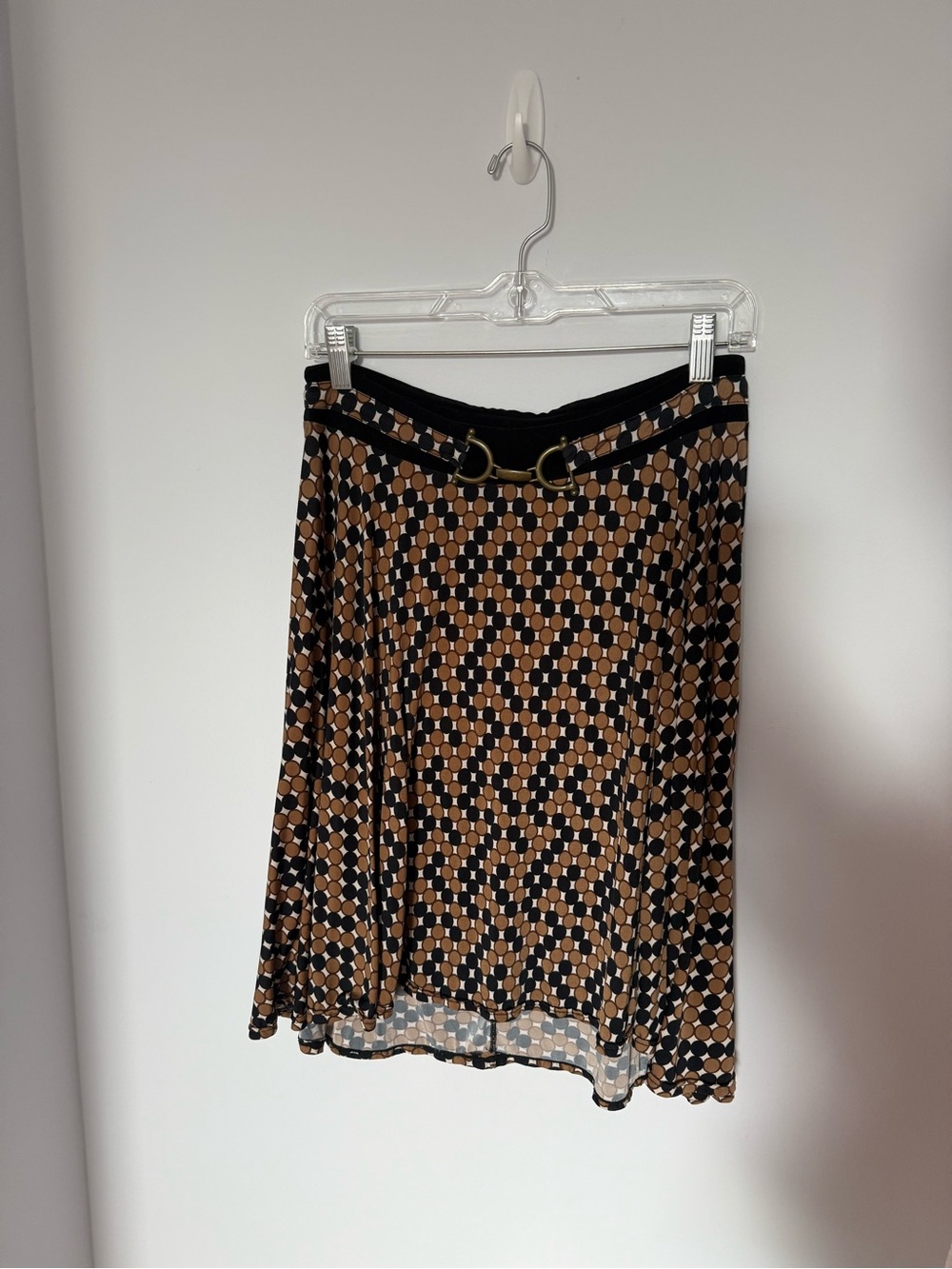 Promod Brown and Black Geometric A-Line Skirt with Buckle Detail